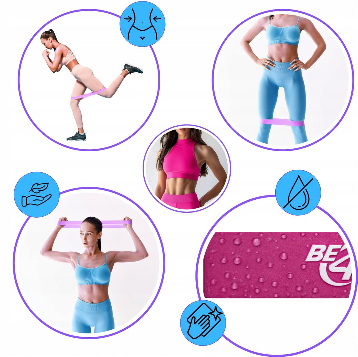 2X SET OF 5 RESISTANCE RUBBERS MINI BAND BE4SPORT FOR TRAINING 1-20 KG Manufacturer code 5236