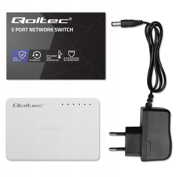 2X SWITCH Network Switch 5 x RJ45 100Mbps Fast Ethernet LAN Port Manufacturer Qoltec