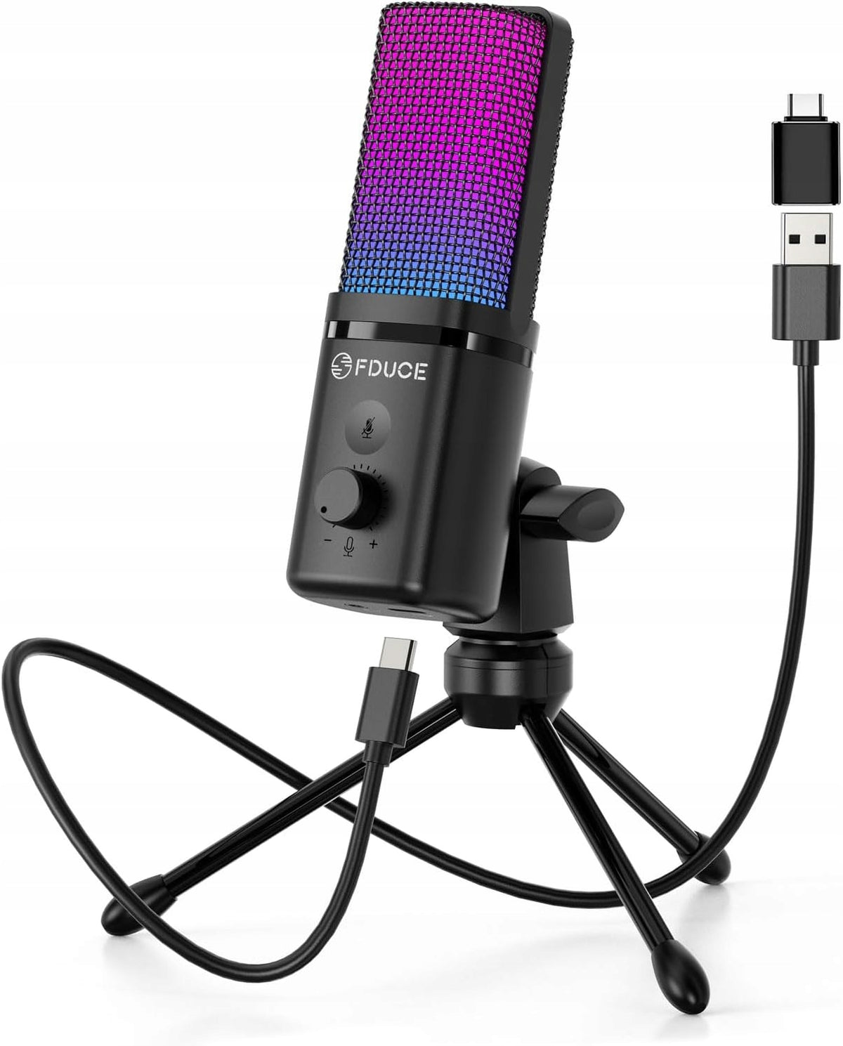 2X USB RGB CONDENSER MICROPHONE WITH TRIPOD FOR STREAMING AND GAMING