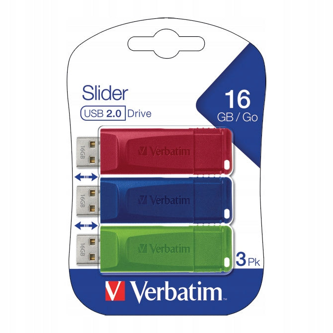 2X Verbatim 16GB Store 'n' Go Slider USB 2.0 Pendrive (3-pack)