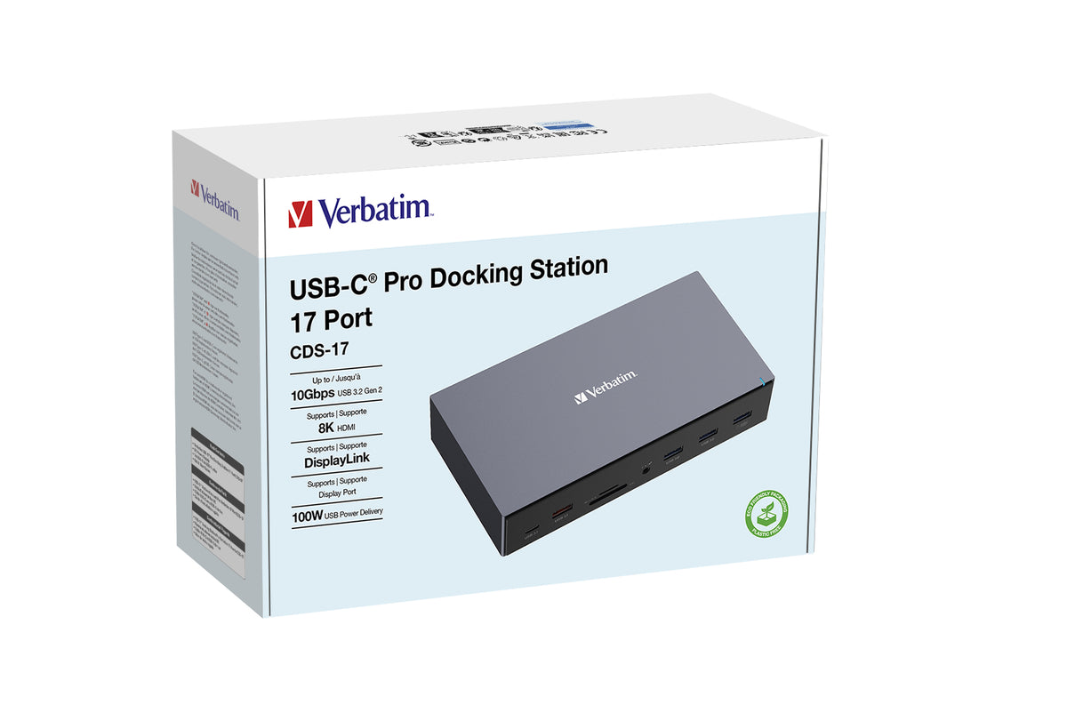 2X Verbatim USB-C Pro 3xHDMI 2xDP RJ45 5xUSB 2xUSB-C SD microSD DC audio Manufacturer Verbatim