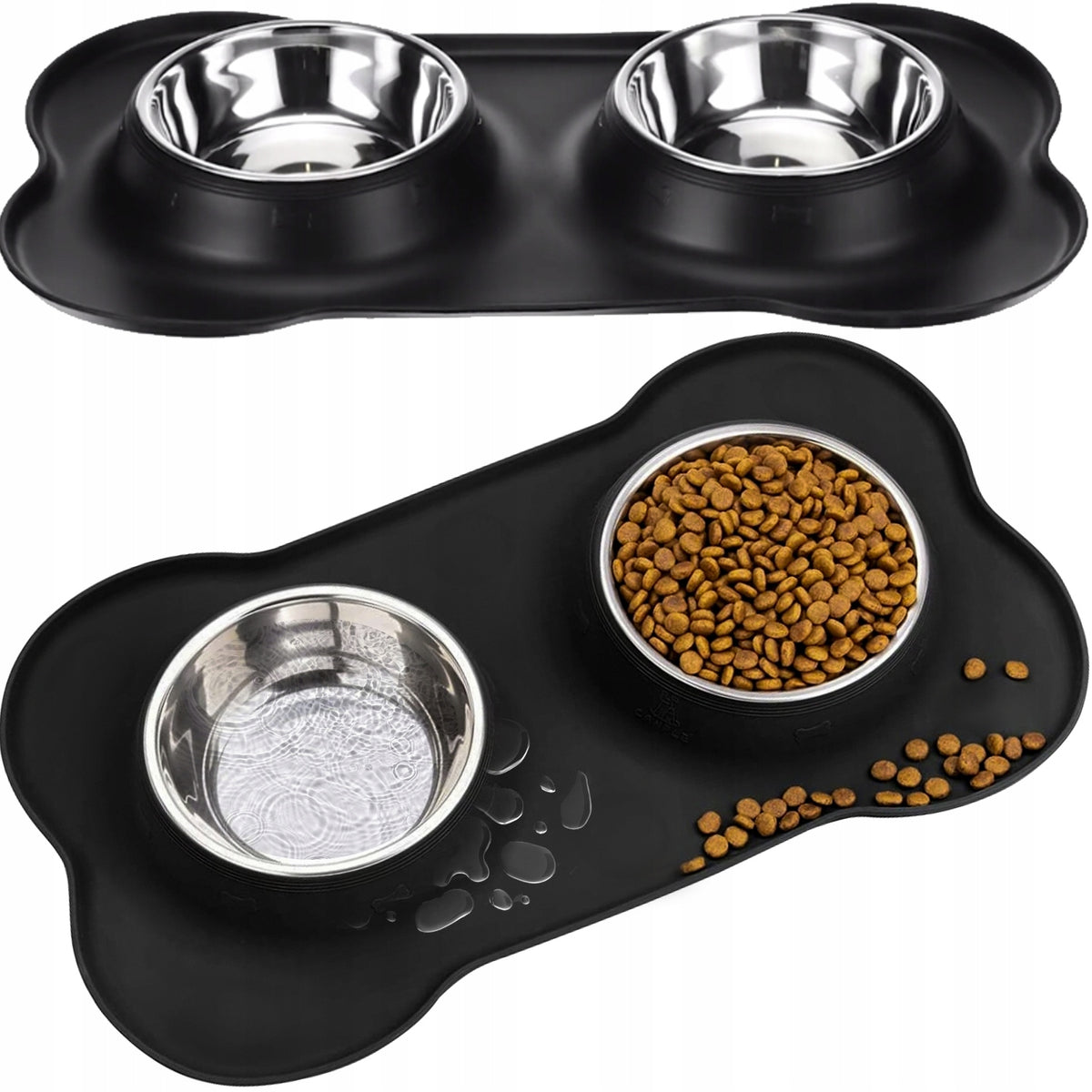 2in1 DOUBLE BOWL FOR DOG CAT NON-SLIP SILICONE MAT 2x450 ml