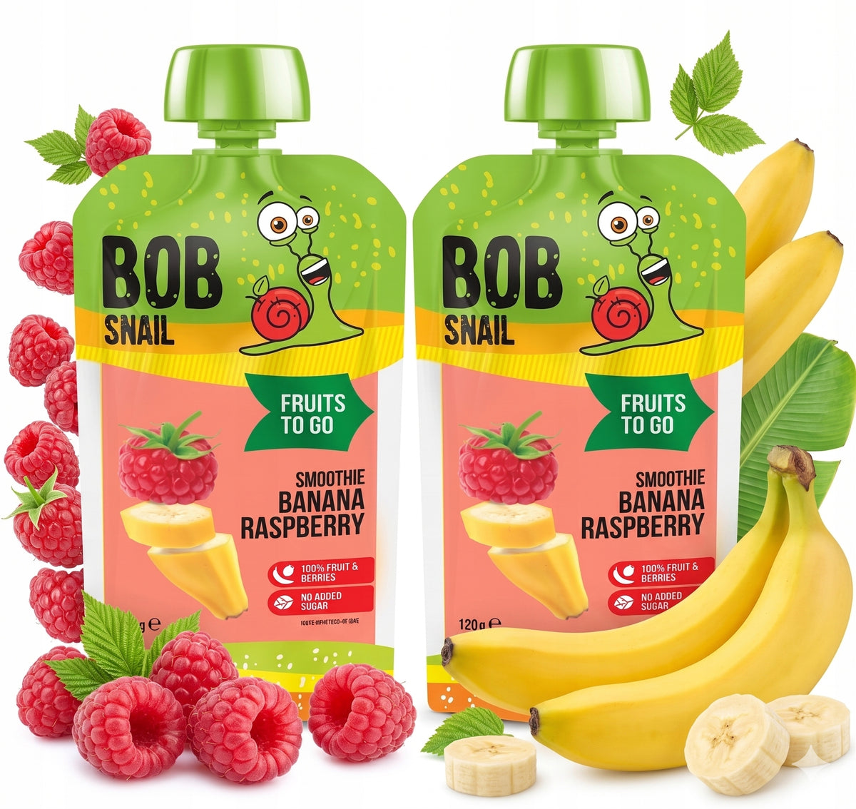 2x BOB SNAIL Smoothie BANANA RASPBERRY Without Added Sugar Mousse 120g