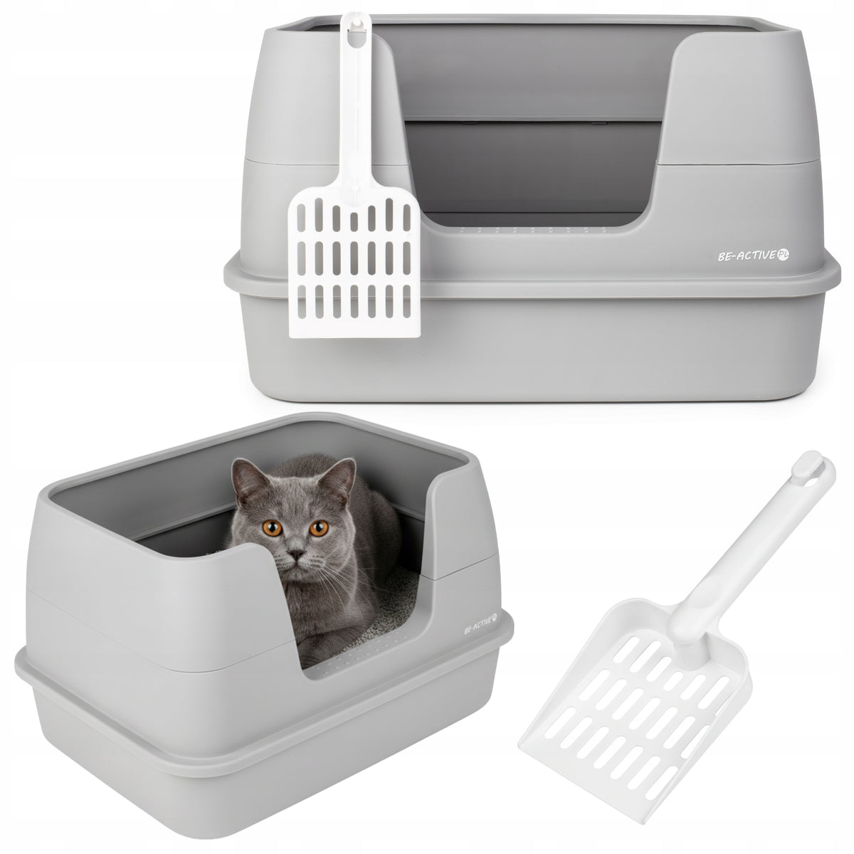 2x CAT LITTER BOX OPEN LARGE TOILET LITTER HIGH RIM WITH FRAME SPATULA