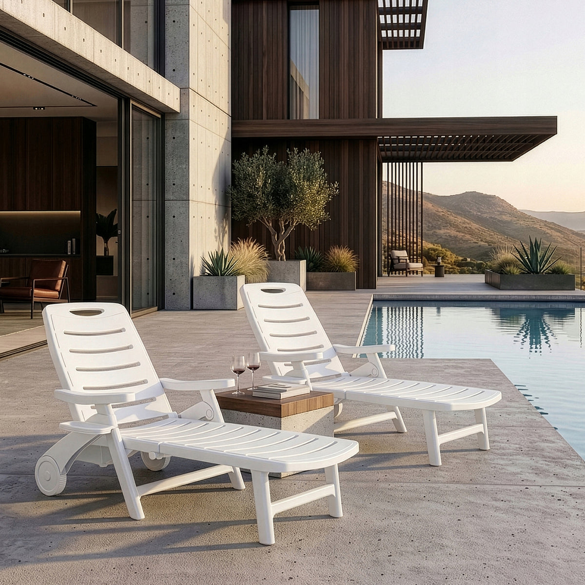 2x DECKCHAIR ON WHEELS KONSIMO TIDIA – GARDEN AND POOL DECKCHAIR FOR GARDEN Packaging status original