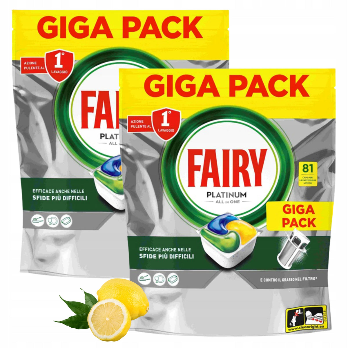 2x FAIRY Dishwasher Capsules Platinum All In One Lemon 81 Pieces