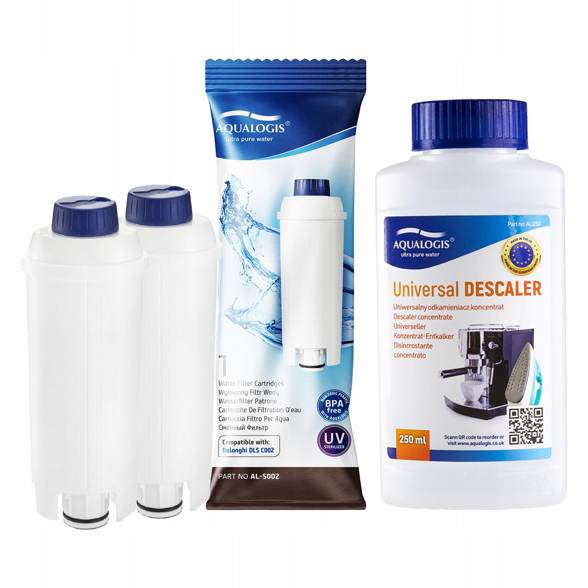 2x Filter for Delonghi AL-S002 + Universal Descaler 250ml