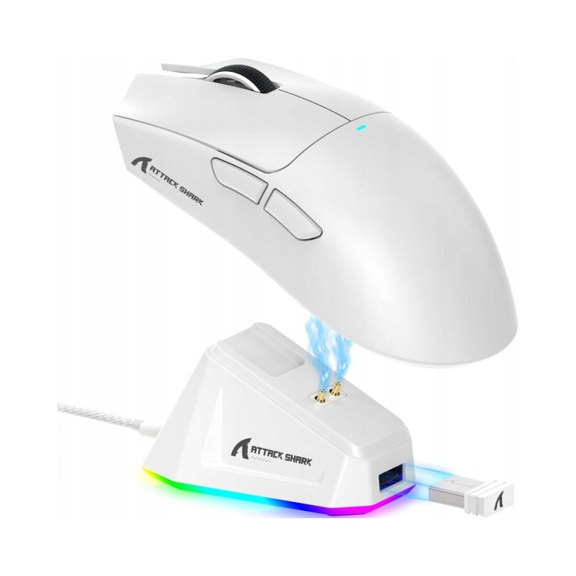 2x Gaming Wireless Mouse Attack Shark X11 With Docking Station White R