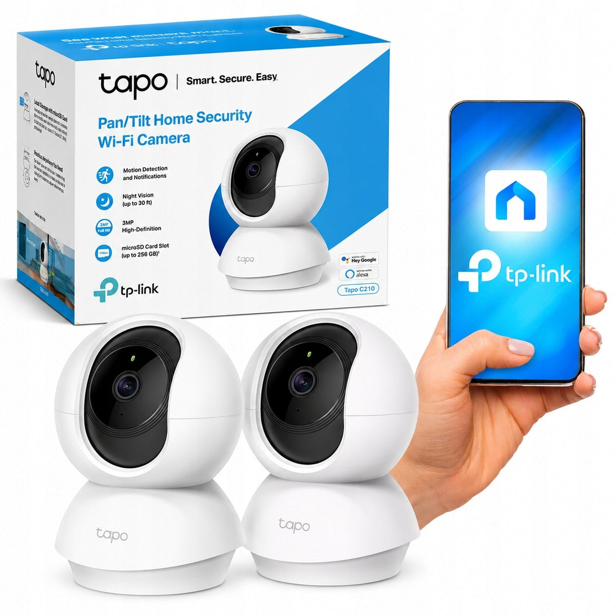 2x Indoor Camera TP-Link Tapo C210 WiFi 2K 3MP Rotating Monitoring