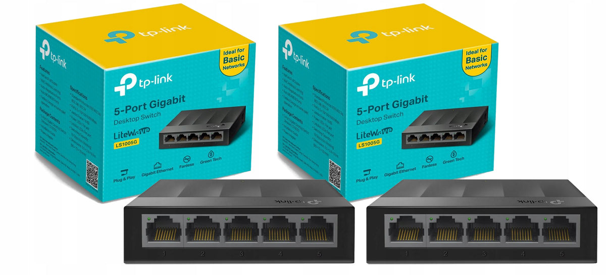 2x Network Switch TP-Link LS1005G 5 Ports Gigabit Home Switch