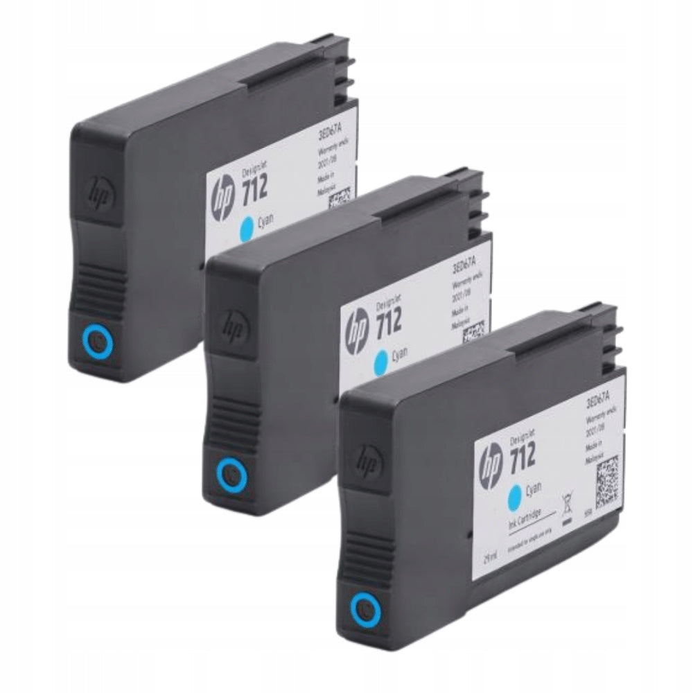 2x Original Cyan Ink HP 712 Three Pack (3ED77A) Color blue (cyan)