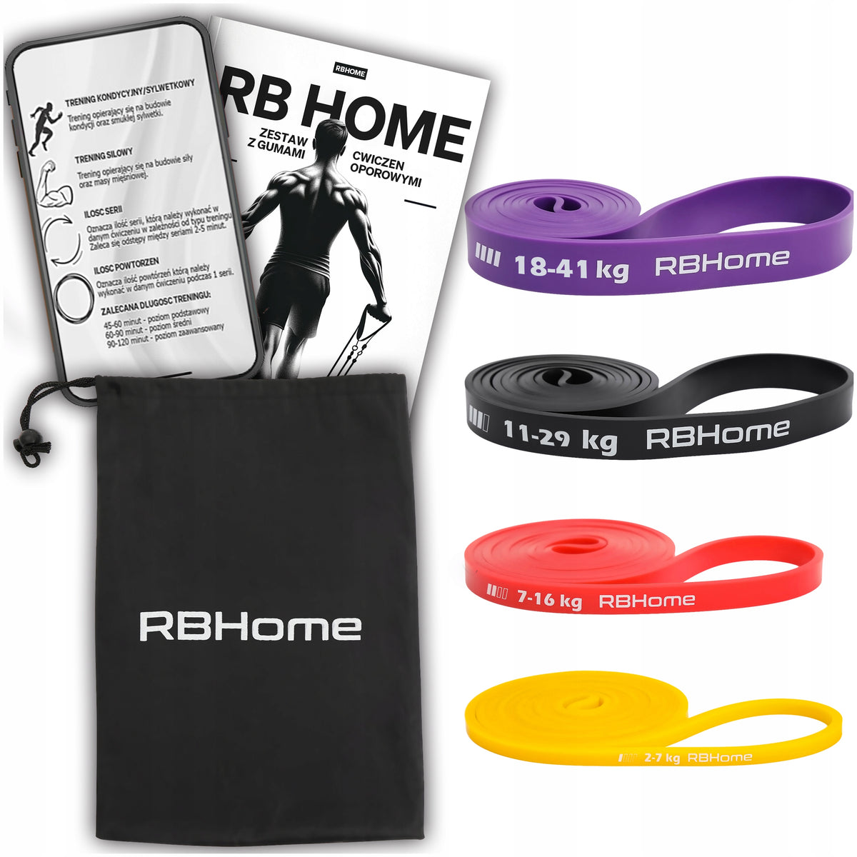 2x Rubber For Exercise Rbhome Set of 4 Resistance 2 41 Kg Length 208 Cm
