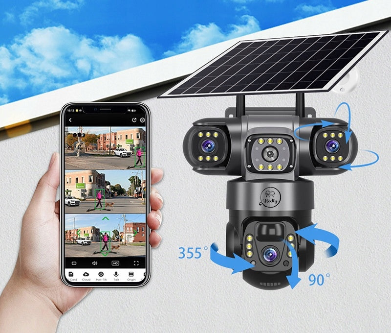 2x Solar Camera 4g Outdoor Three Lenses Hd 3x3mp Sim Card Lte Heell