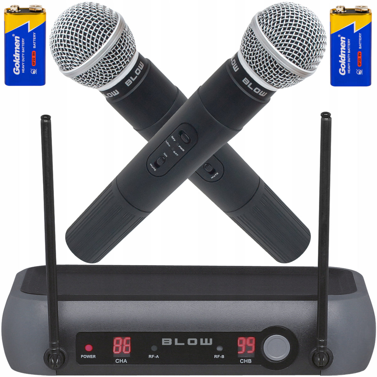 2x WIRELESS MICROPHONE + RECEIVER STATION RANGE 50m KARAOKE VOCAL SET Packaging status original