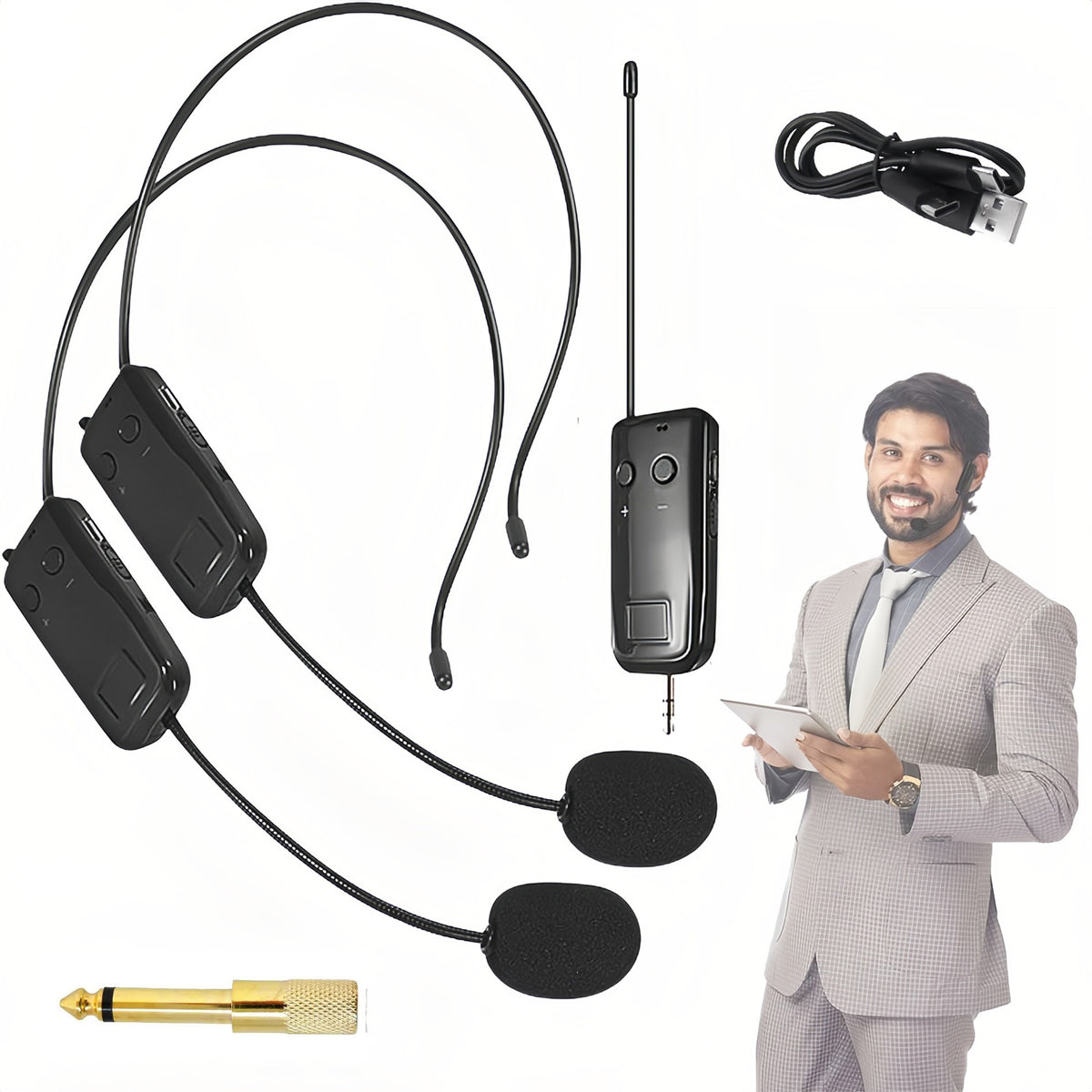2x Wireless Headset Microphone 2.4G Receiver 30m