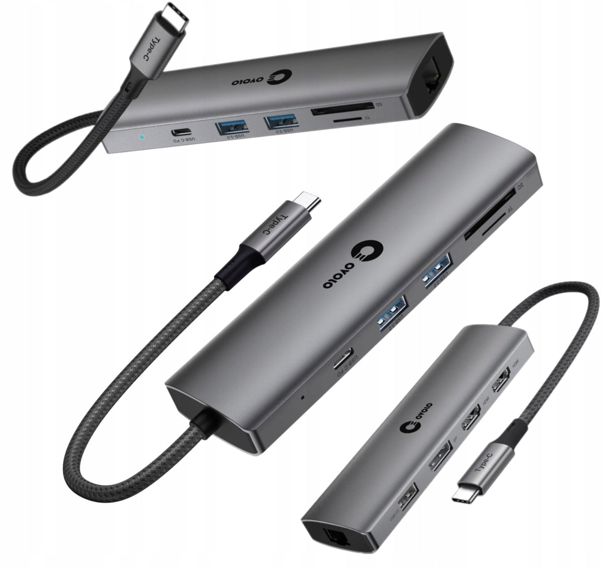 2xHDMI 4K DisplayPort LAN Ethernet USB-C HUB for Notebook Dual Monitor