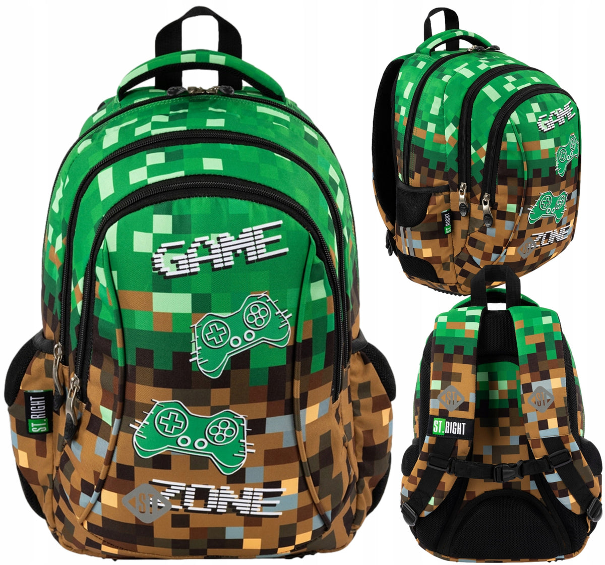 3-CHAMBER SCHOOL BACKPACK 20 LITERS GAME ZONE THEME PIXEL ST.RIGHT