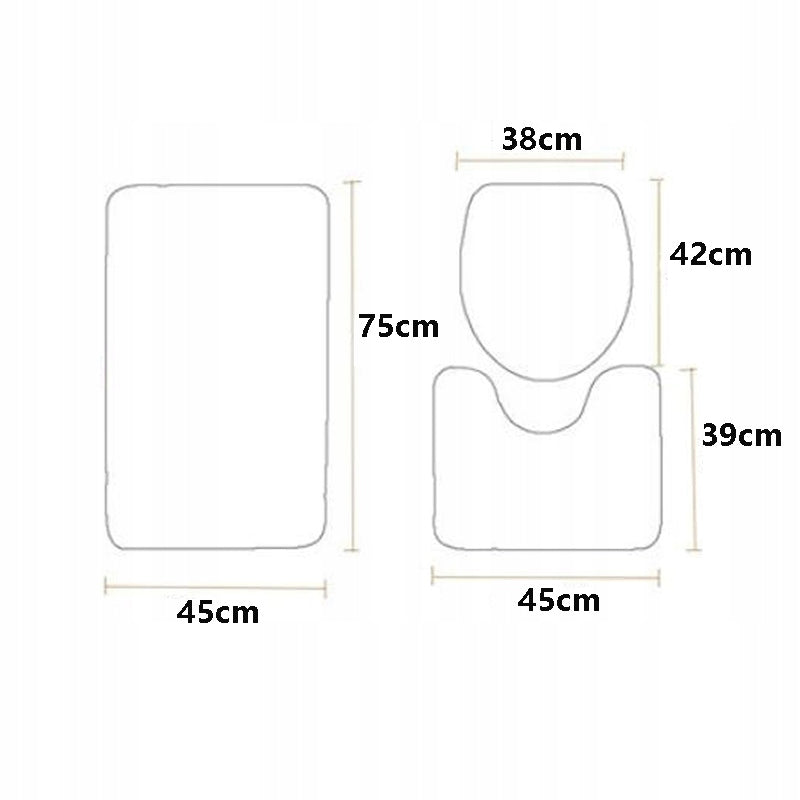 3 PCS SET SOFT BATHROOM RUG NON-SLIP MAT BLACK Length 75 cm