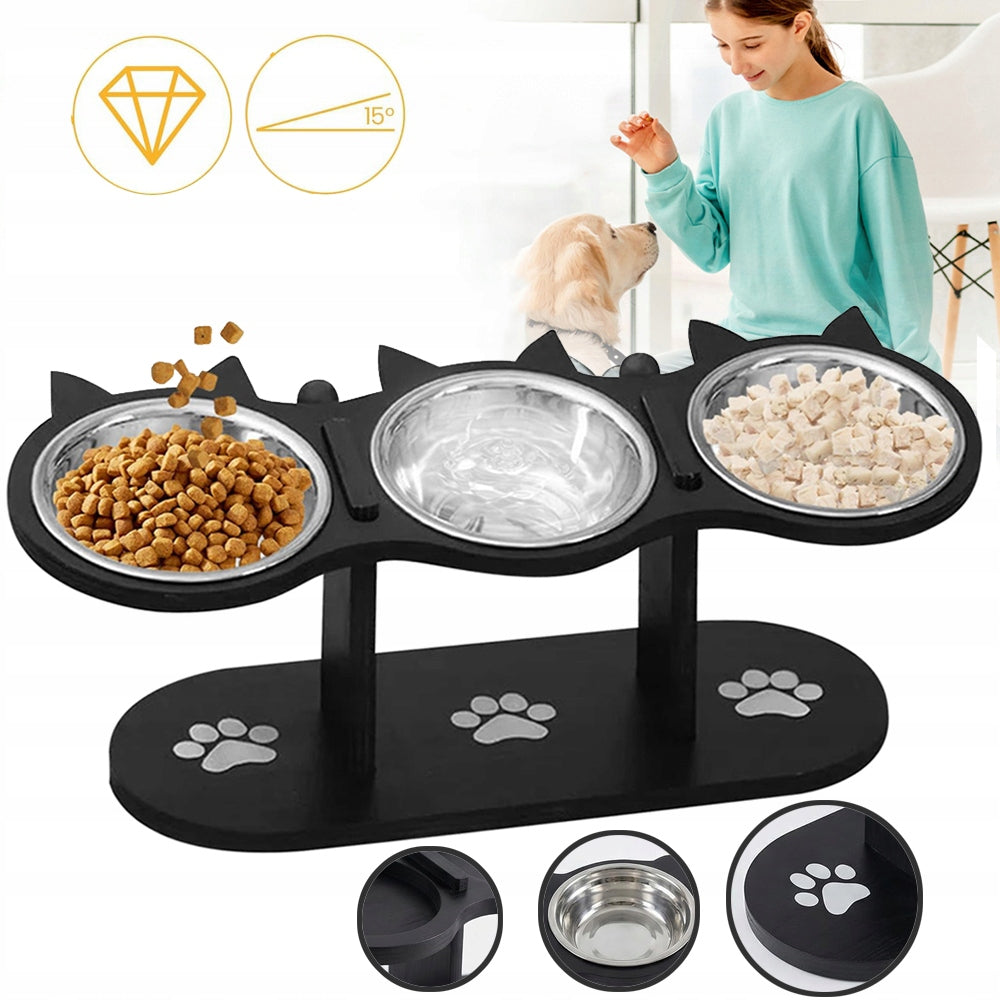 3-PIECE CAT FOOD BOWL SET RAISED FOOD BOWL
