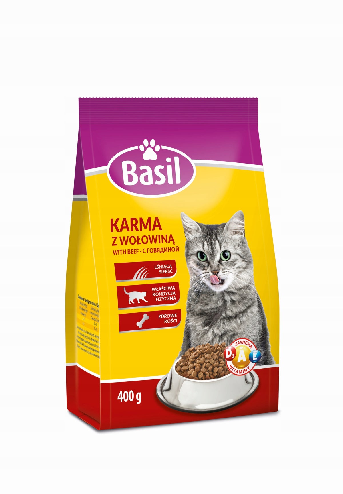 3 PIECES - BASIL CAT 400G BEEF BAG Packaging status original
