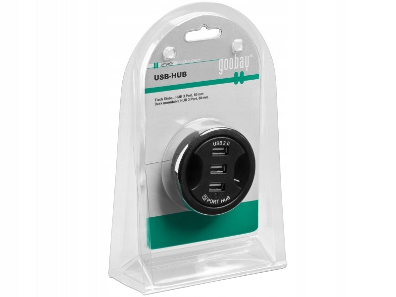 3-Port USB 2.0 Hi-Speed In-Desk Hub/Separator Manufacturer Goobay