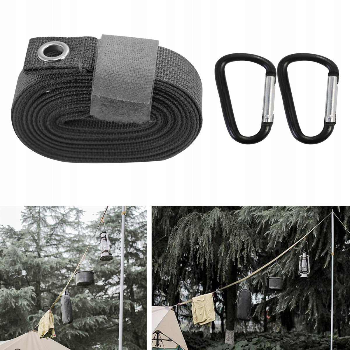 310cm Tent Extension Belt Lanyard Rope Clothesline Draw Rope Hanging Black