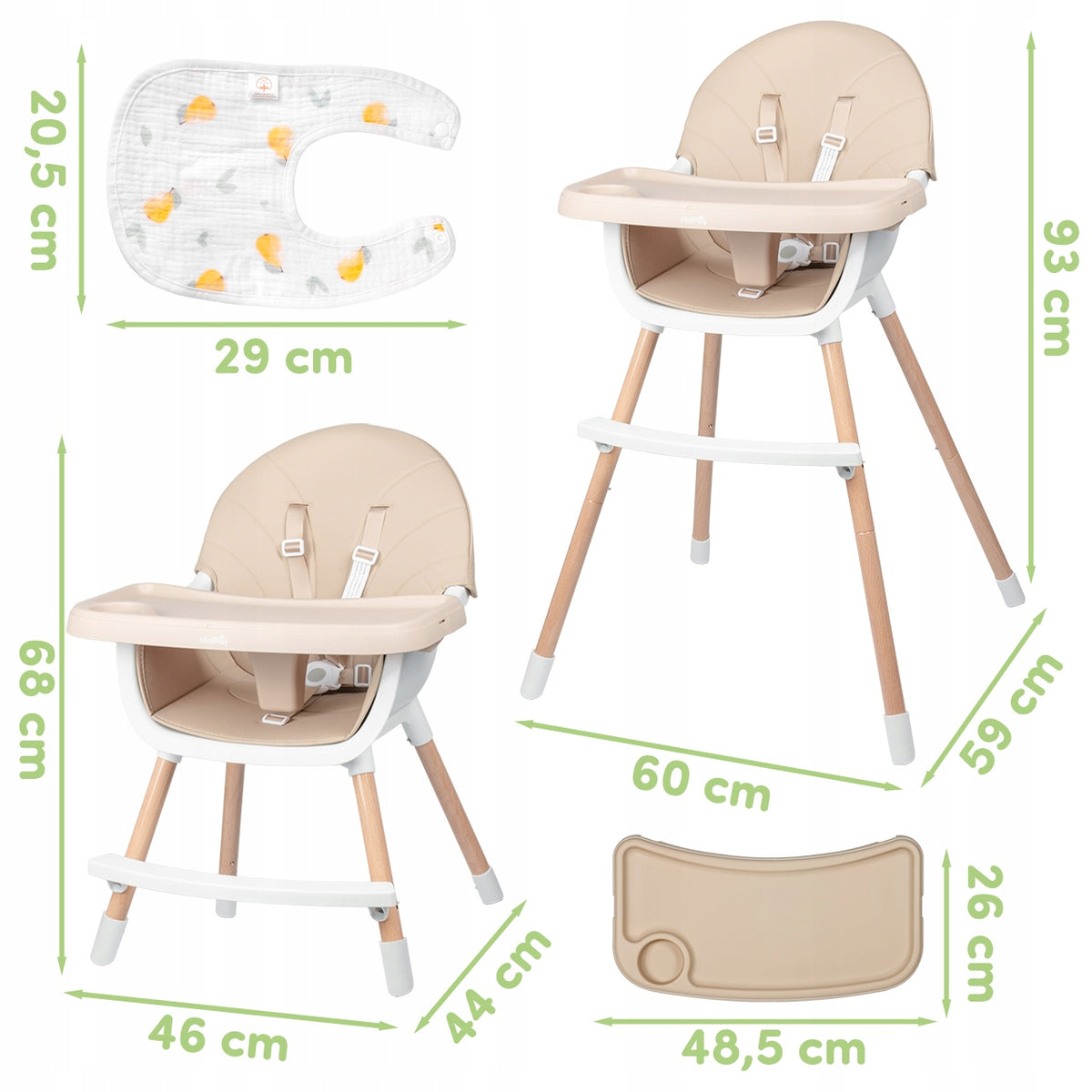 3IN1 FOLDING BABY HIGHCHAIR SEAT ADJUSTABLE TRAY STRAPS Packaging status original