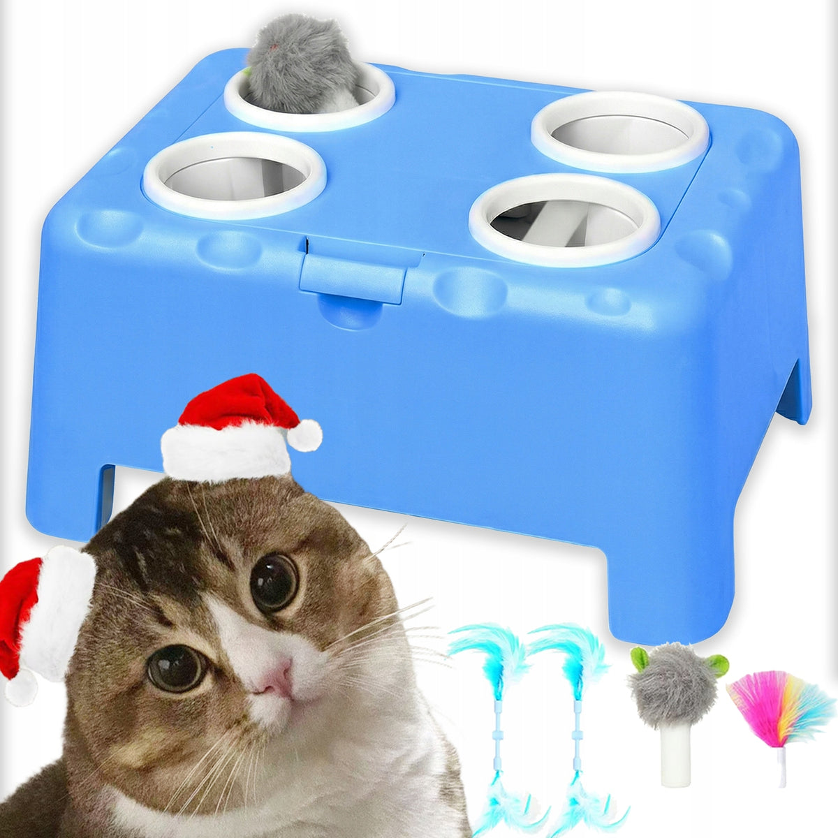 3IN1 INTERACTIVE CAT TOY SMART CHEESE COTTAGE WITH USB FEATHER