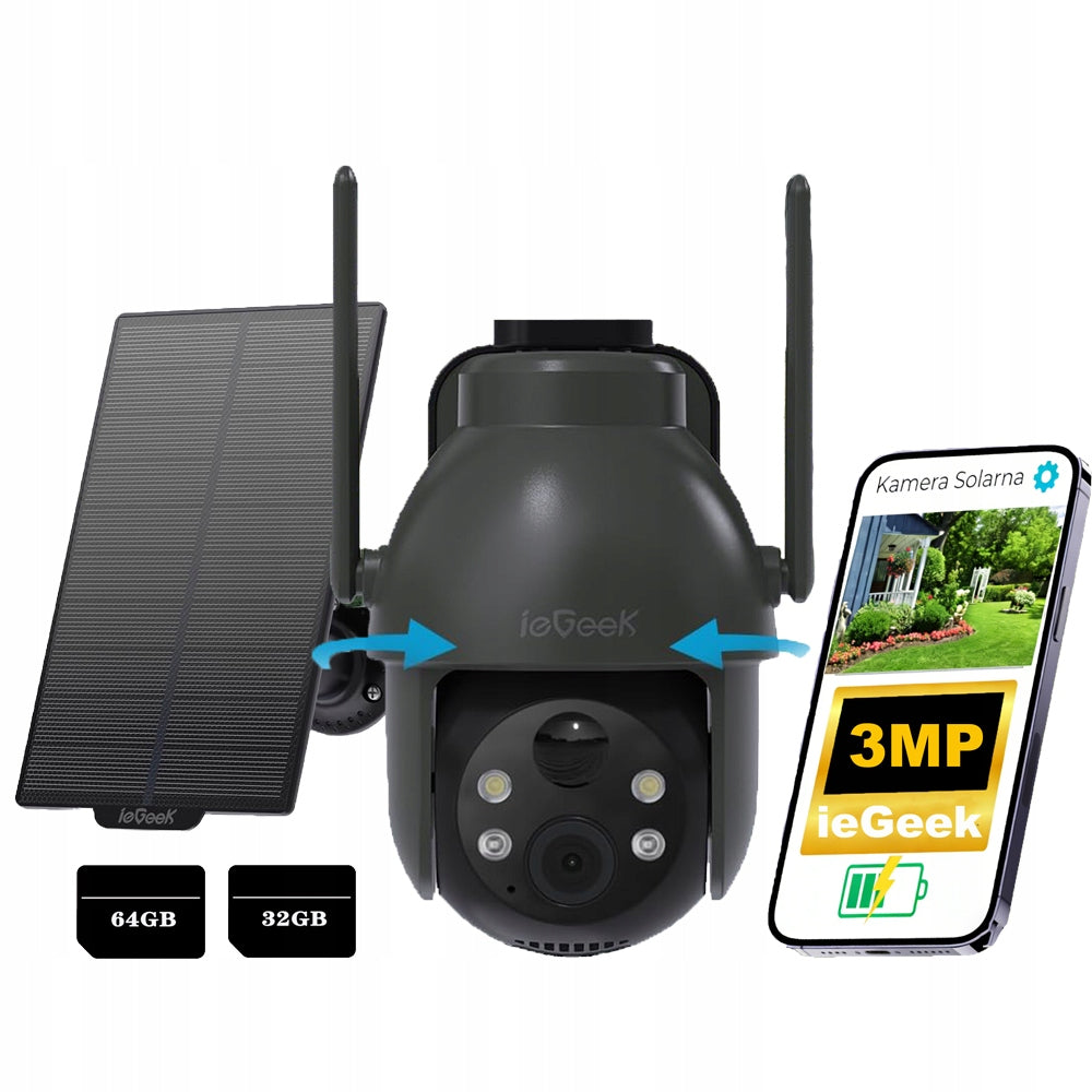 3MPX SOLAR WIFI CAMERA SMART OUTDOOR ROTATING WITH CARD MEMORY