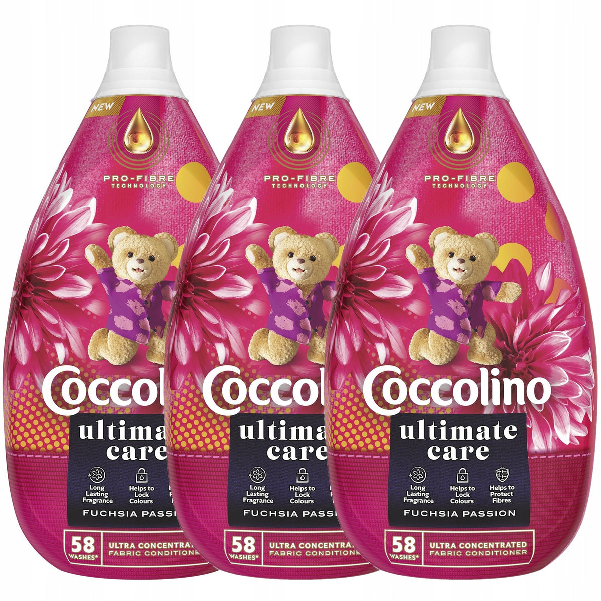 3x FABRIC CLOTHES SOFTENER COCCOLINO ULTIMATE CARE FUCHSIA 3x 870ML