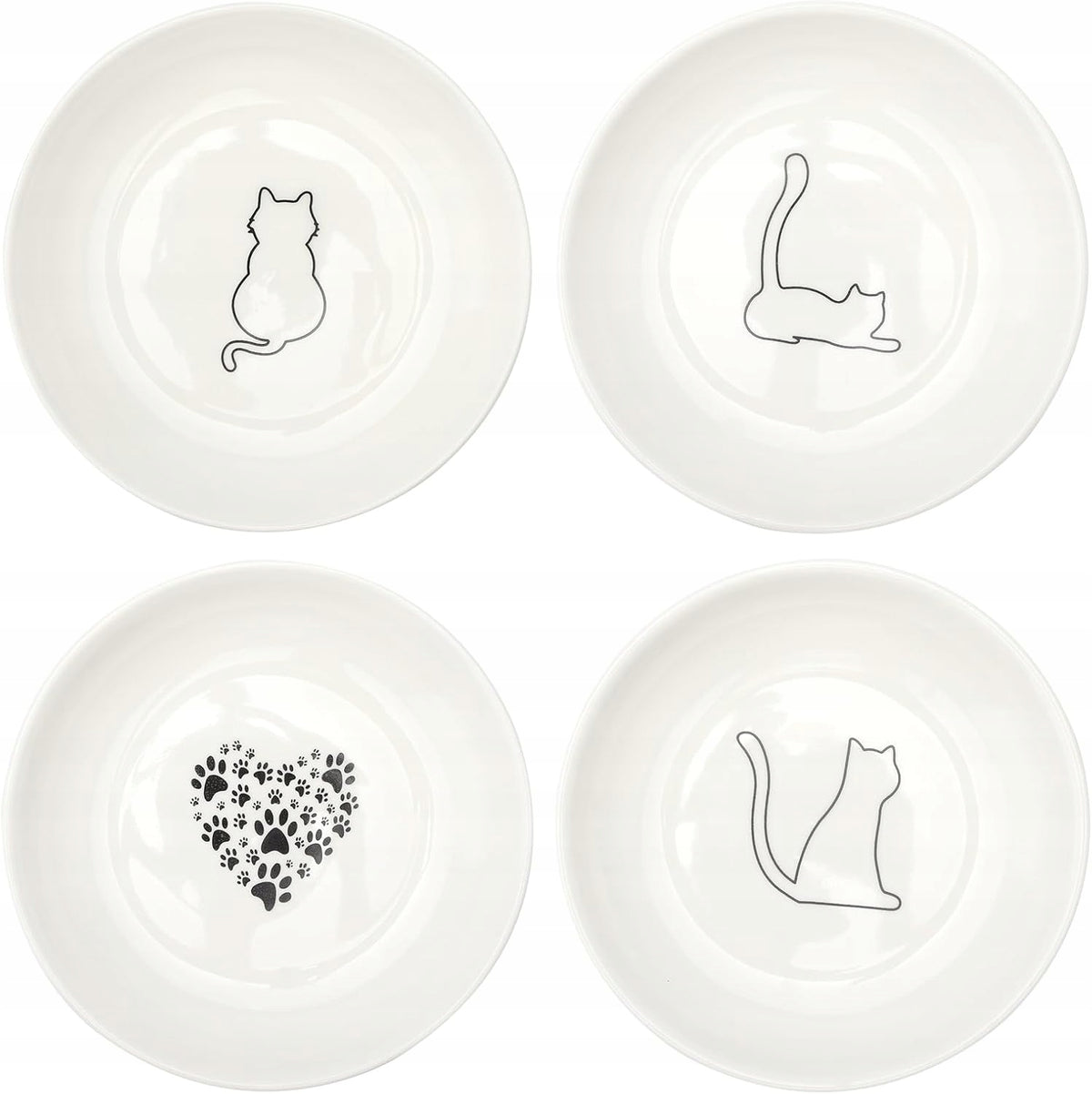 4 Pcs Flat Ceramic Cat Bowls, Food Mask Set