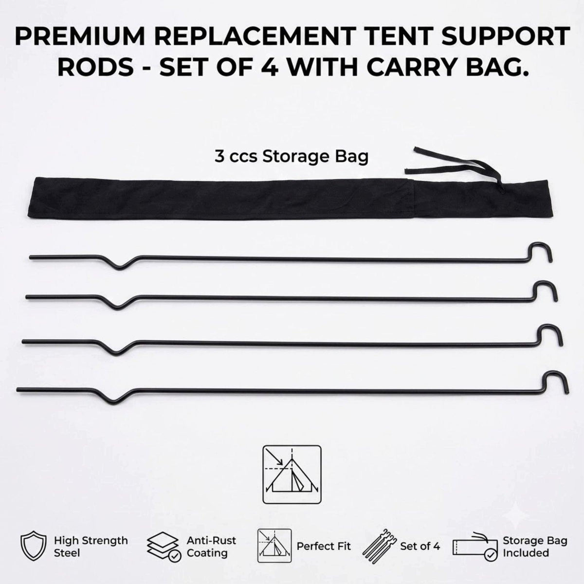 4 Pieces Replacement Rooftop Tent Window Support Rod for Length 106cm Packaging status original