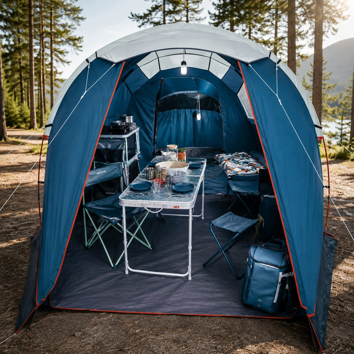 4 SEATER CAMPING TENT WITH VESTIBULE 5m² WATERPROOF FAMILY Packaging status original