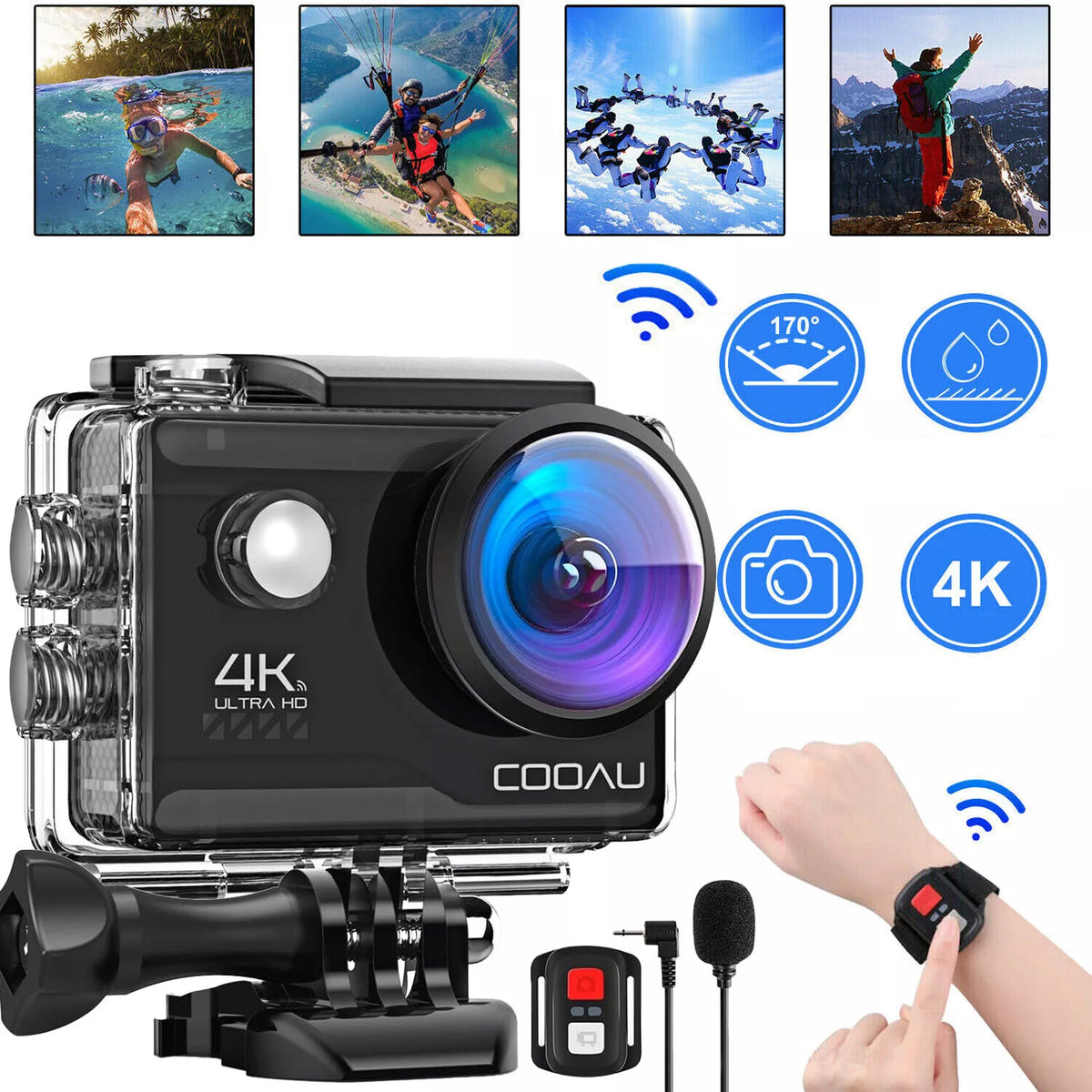 4K 20MP EIS SPORTS ACTION CAMERA with Microphone WATERPROOF WiFi Remote Control Packaging status original