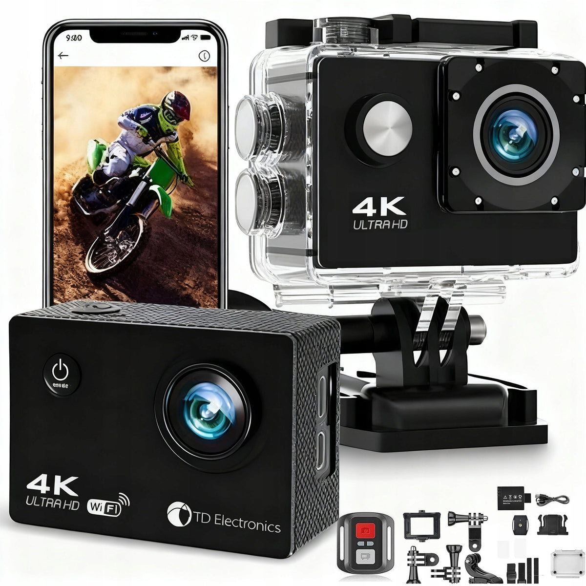 4K 30FPS 20MP Action Camera Underwater Camera Waterproof 30M, WiFi Camera