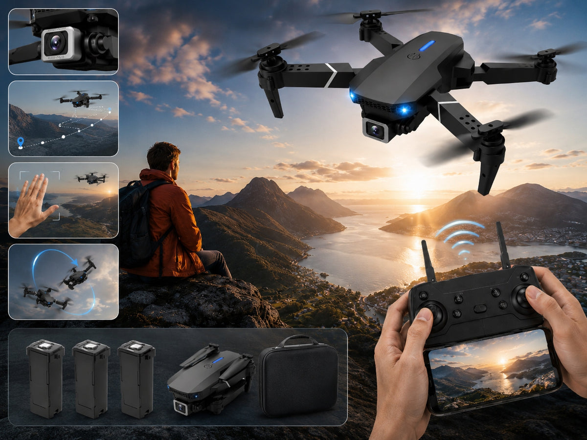 4K DRONE WITH TWO CAMERAS 3 BATTERIES FOLDABLE RANGE 100M GESTURES 3D FLIP LED Packaging status original