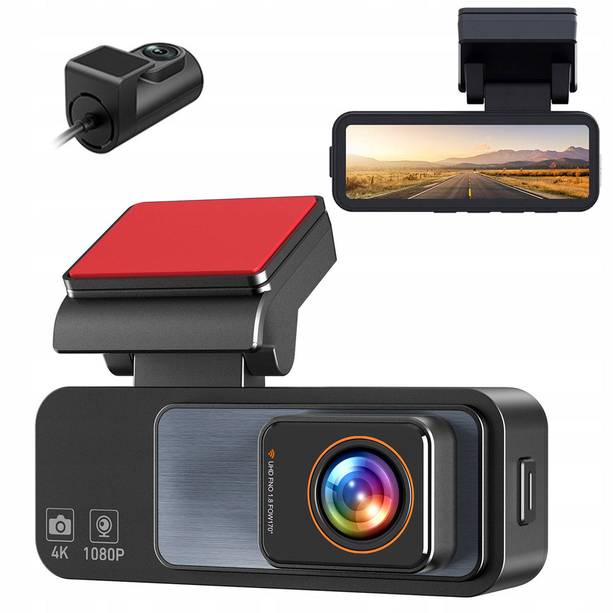 4K Dual Car Camera 3.2'' WiFi 5G HDR Night Vision G-Sensor Continuous 24H
