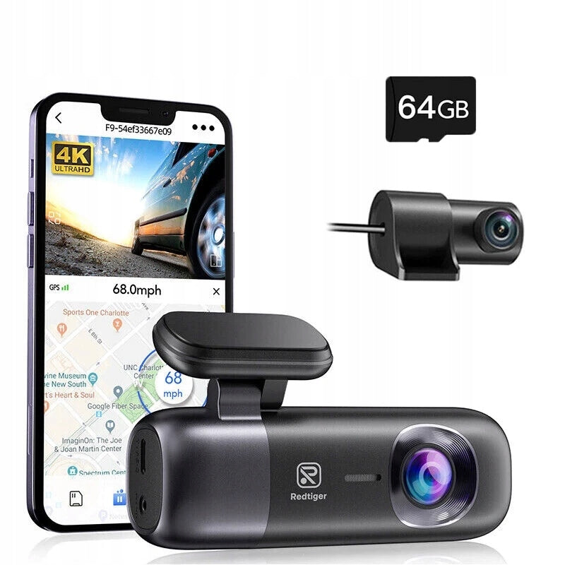 4K Video Recorder Redtiger F9 Front Rear GPS WiFi Night Vision 64GB