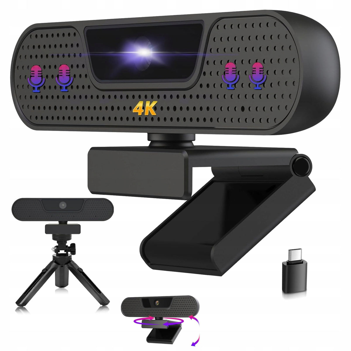 4K W8GS Webcam with Microphone, 85° Autofocus USB PC HD Tripod