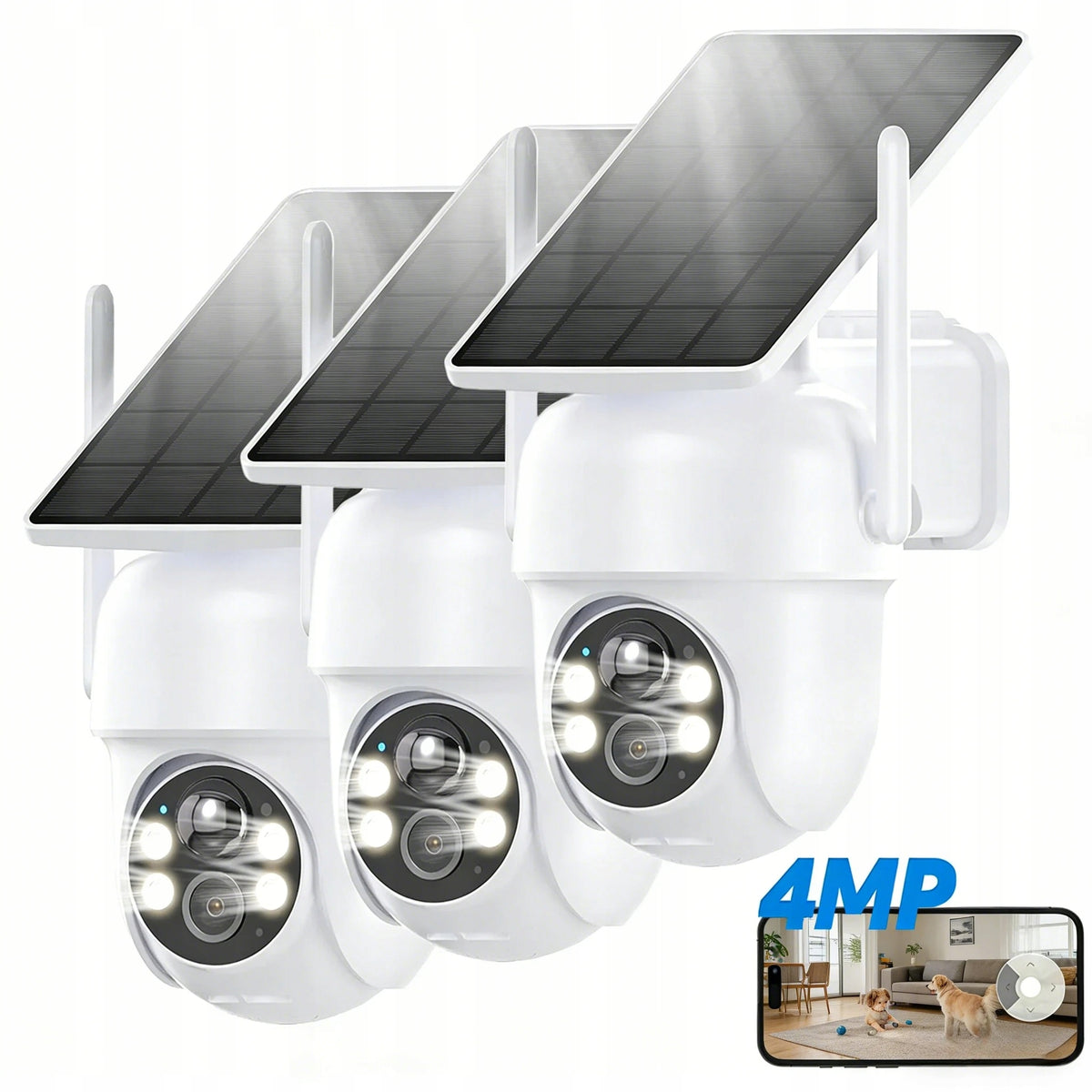 4MPX Solar WiFi Security Cameras Wireless Outdoor 360° PTZ