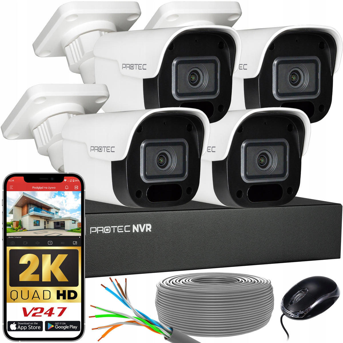 4Mpx PoE IP Camera Monitoring Kit with Microphone Online Preview without hdd