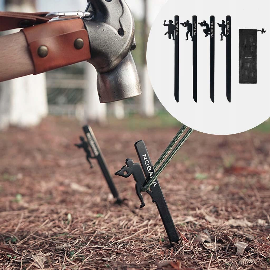 4Pcs Tent Nails Stakes Sand Ground Canopy Rope for Camping Tent black