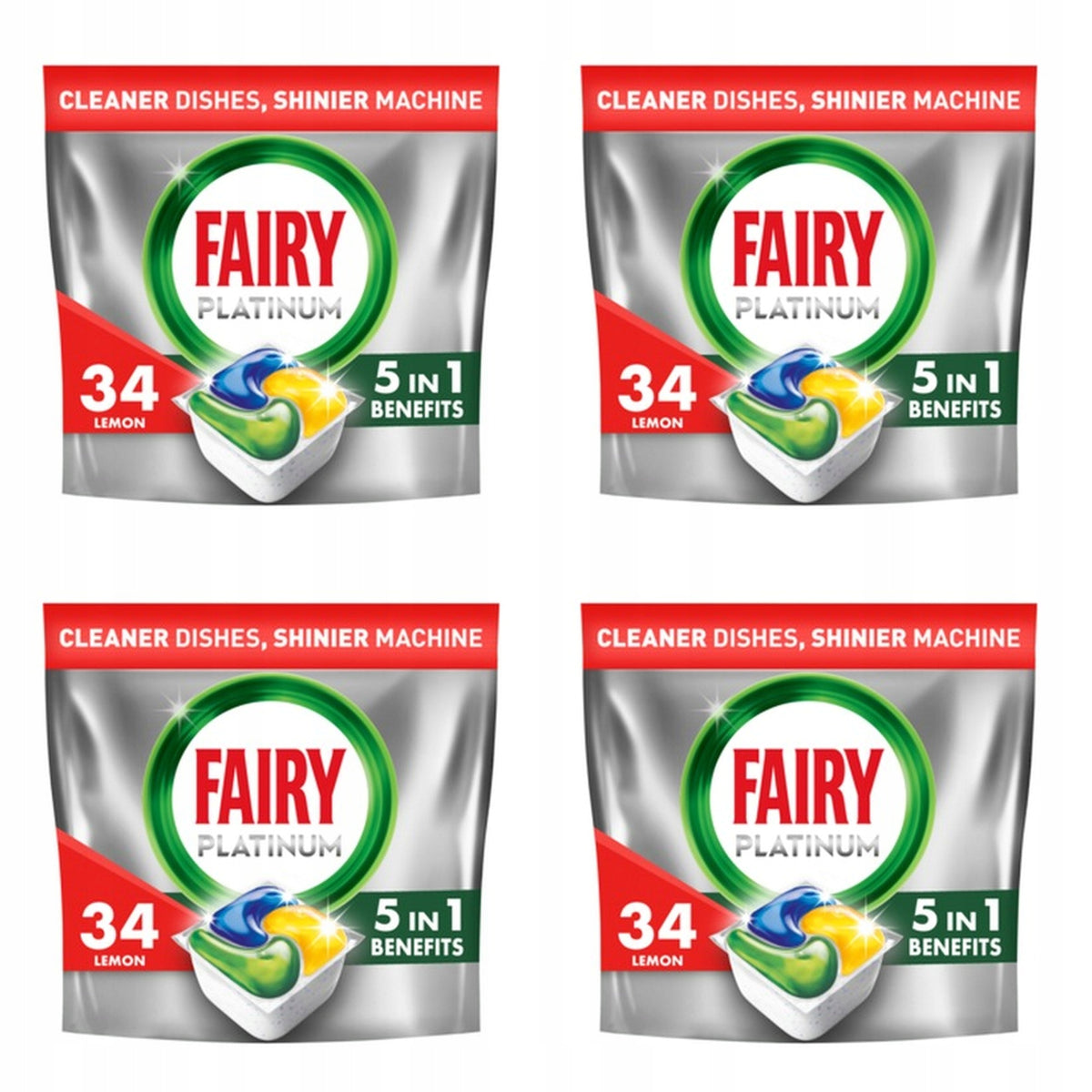 4x Fairy Platinum All In One Dishwasher Capsules Lemon 34pcs.