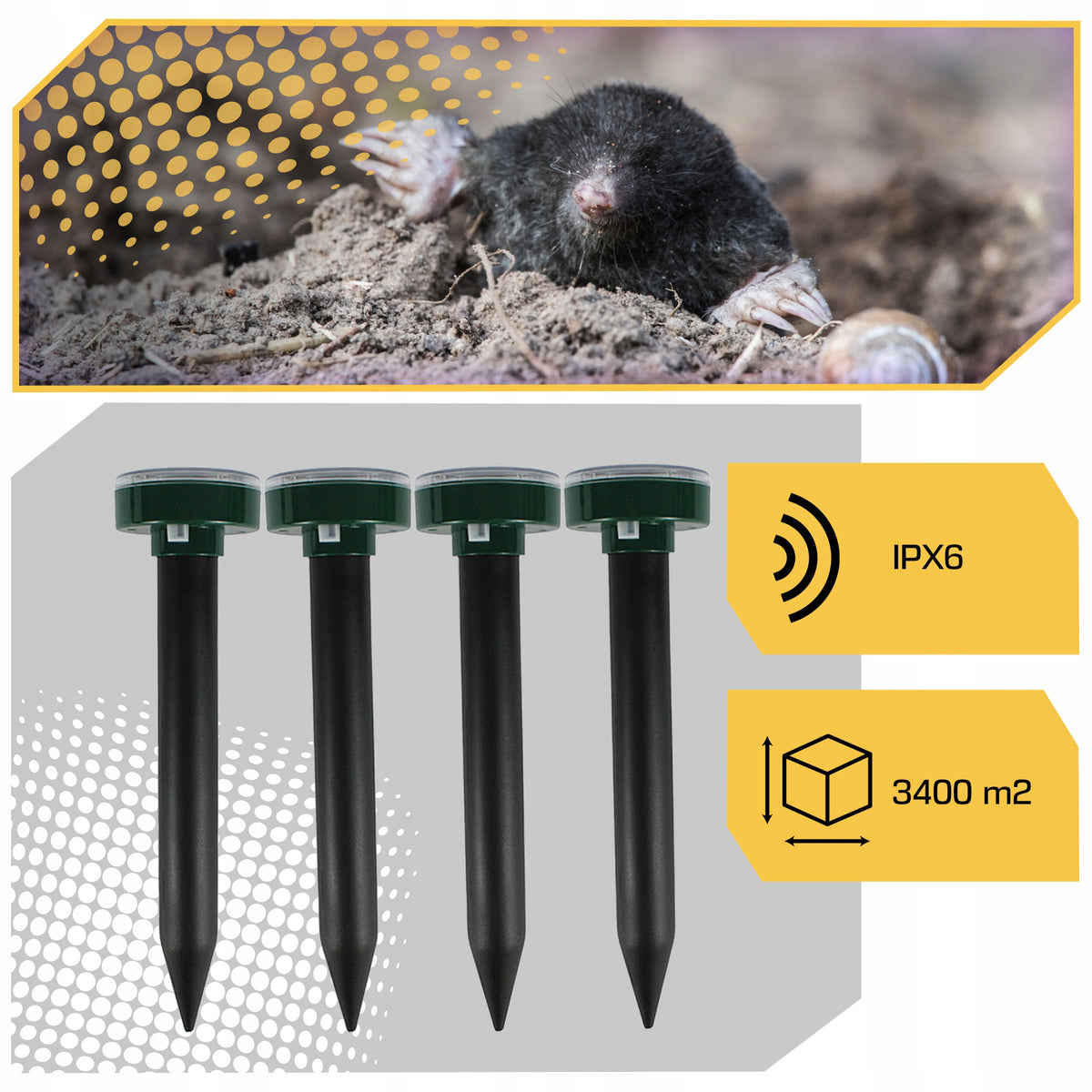 4x POWERFUL SOLAR MOLE REPELLENT FOR MOLES RODENT MICE XXL 4PCS Packaging status original