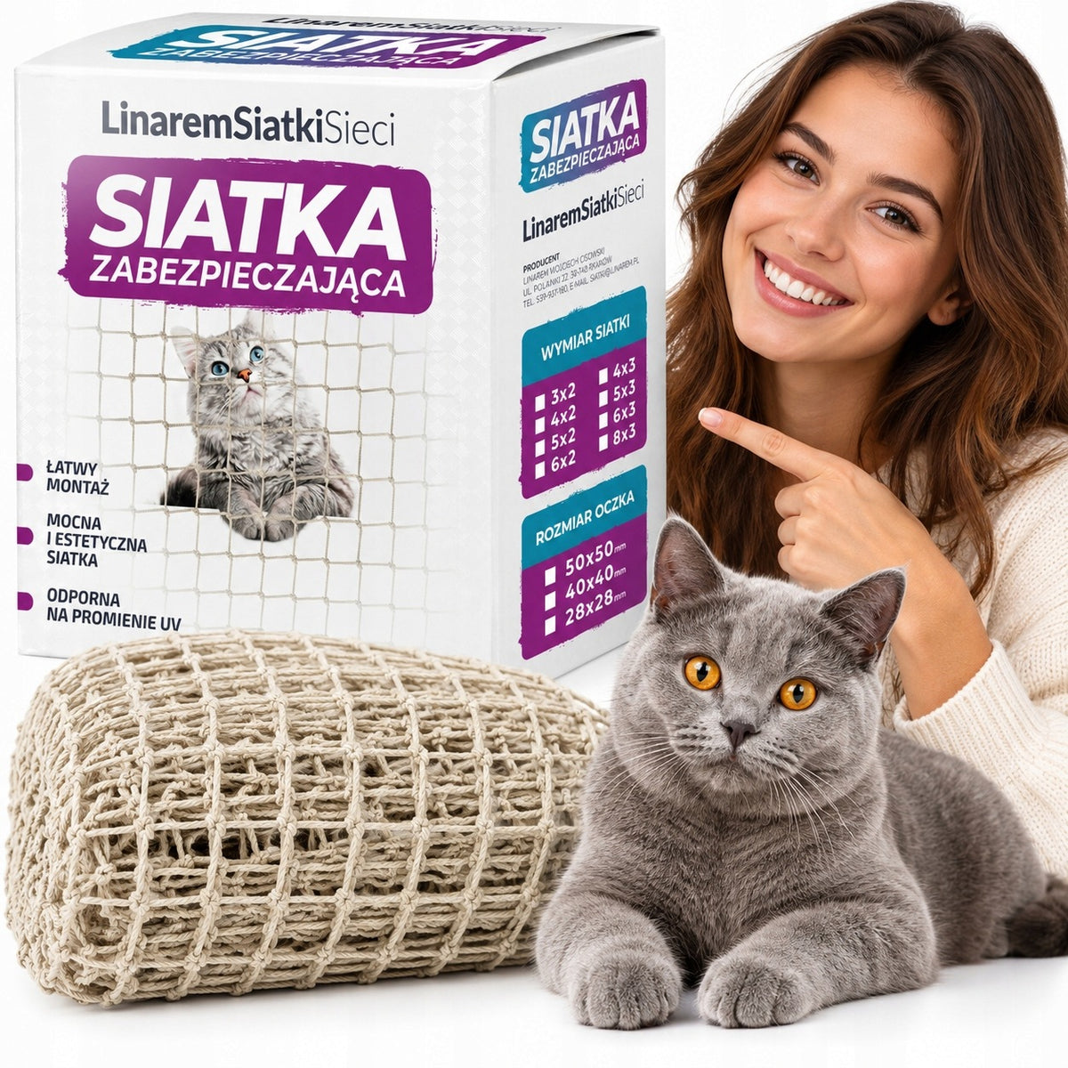 5X3 CAT BALCONY NET WITHOUT DRILLING WITH LINAREM SIATKISIECI
