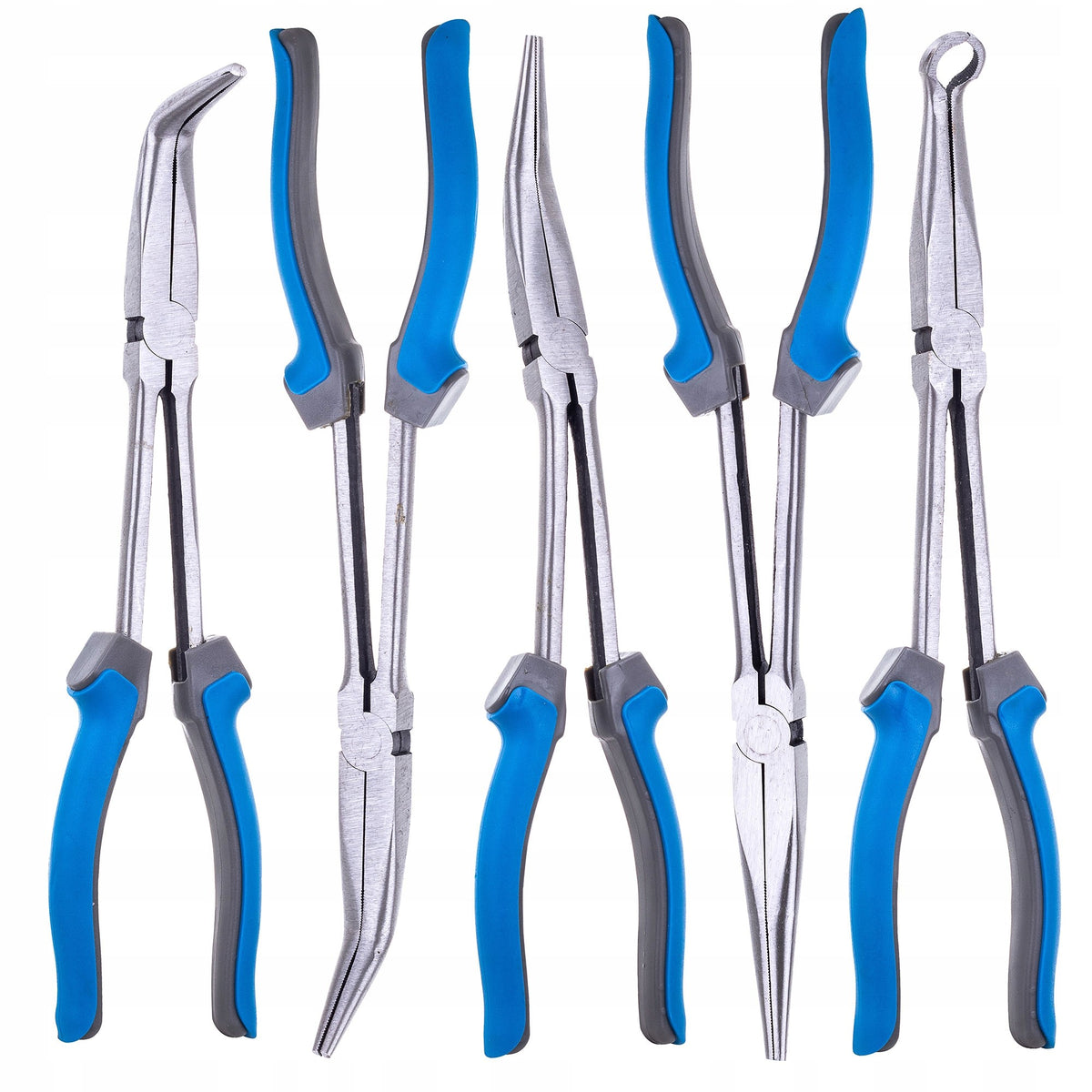 5x PLIERS LONG BENT STRAIGHT 280mm + Case