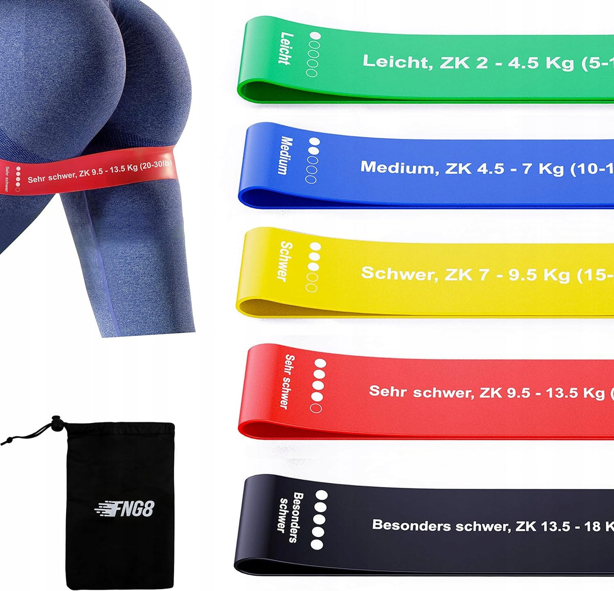 5x RUBBER EXERCISE TAPES FITNESS TAPE SET