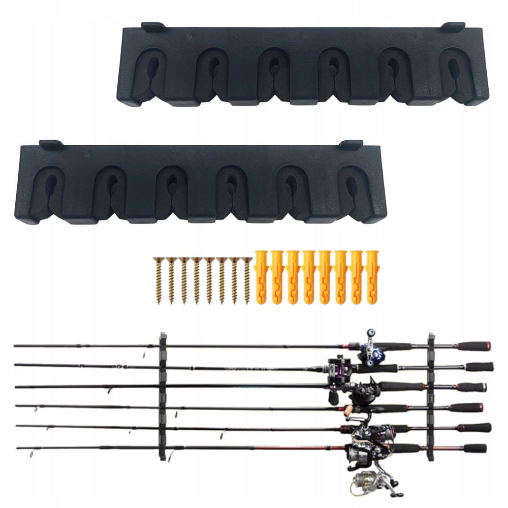 6 Rods Rod Holder Horizontal Wall Mounted Stand Black