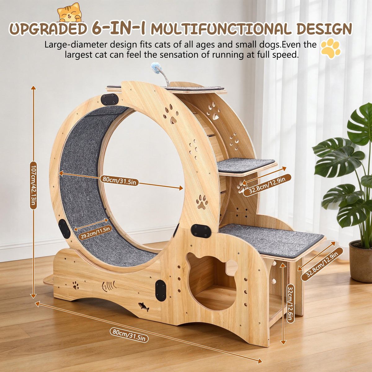 6-in-1 Cat Running Wheel, Multifunctional Cat Exercise Wheel Packaging status original