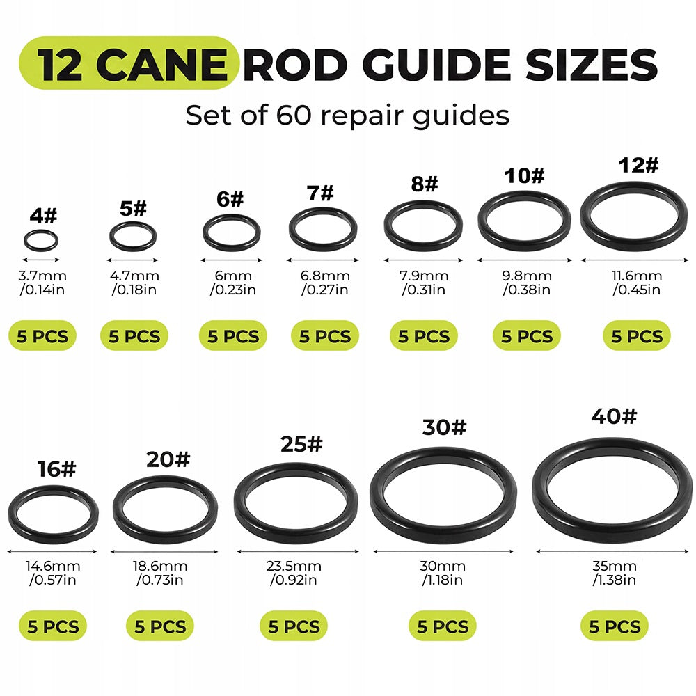 60pcs Ceramic Fishing Rod Guide Repair Kit With Storage Box 3.7mm - 35.1mm Manufacturer code TCDH60
